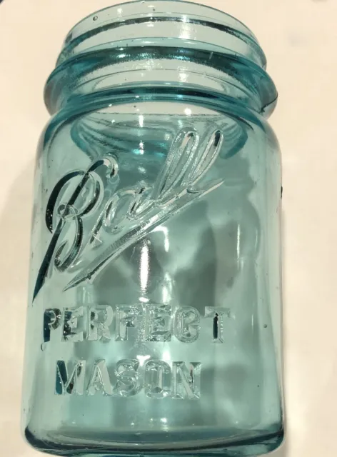 Antique Ball Perfect Mason Jar #6 - Pint size - Blue Aqua ￼Glass - 1910-1923