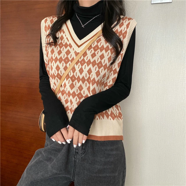 Gilet Femme Sans Manches - Col V Tricoté Décontracté - Pull Léger Pour Printemps/Automne