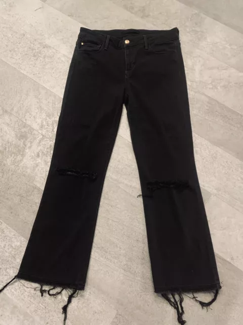 JOE'S JEANS Black FLAWLESS THE OLIVIA Mid Rise Cropped Flare Distressed Jeans 28