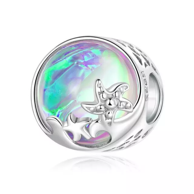 Beach & Waves Crystal Sea Star Fish Bead Charm - 925 Sterling Silver