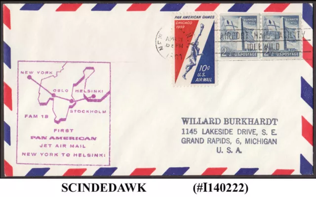 UNITED STATES USA - 1961 PAN AMERICAN JET AIR MAIL NEW YORK to HELSINKI - FFC