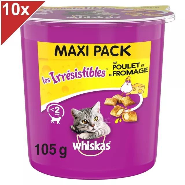 WHISKAS Les Irrésistibles Friandises au poulet et fromage pour chat 10x105g