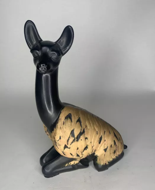 Llama Alpaca Black And Tan Figure Decor T34 On Bottom Art Piece Ceramic 12”