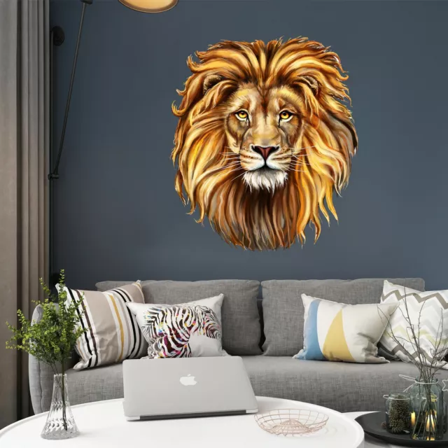 3D Lion Head A70 Animal Wallpaper Mural Poster Wall Stickers Decal Zoe