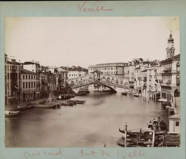 Italie, Venise, Grand Canal et Pont du Rialto, ca.1880, tirage vintage Tirage vi