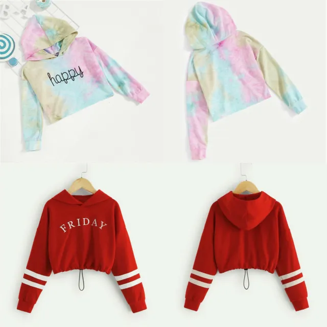 Teen Kids Girl Casual Sweatshirts Letter Print Hooded Pullover Tops Hoodie 2-11Y