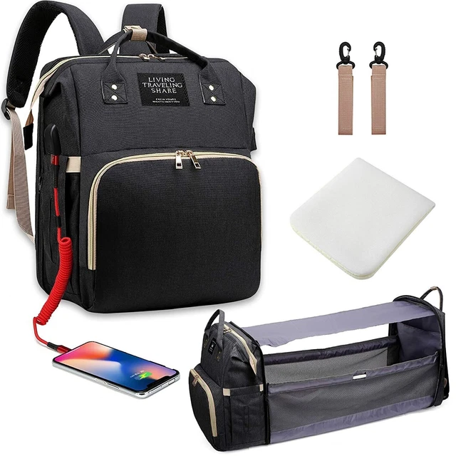 Diaper Bag Backpack, 3 in 1 Changing Station, Foldable Travel Bag with Bassinet