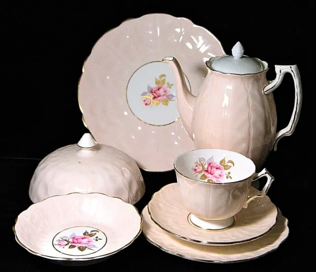 Rare Vintage MCM Aynsley Pale Pink "Cabbage Rose" #2715 Fine Bone China