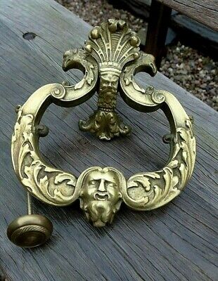 Vintage solid brass door knocker with old man face two eagle design project rare