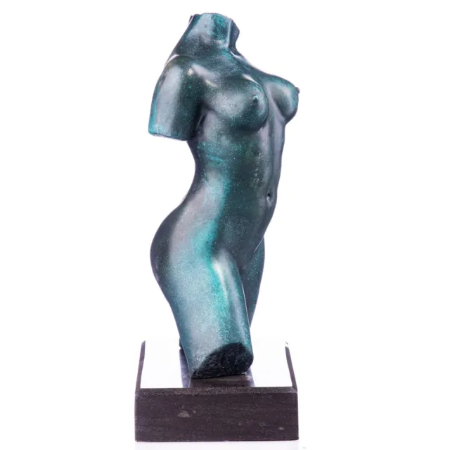 Bronzefigur Skulptur Weiblicher Torso Frau Bronze Statue Patina auf Marmorsockel