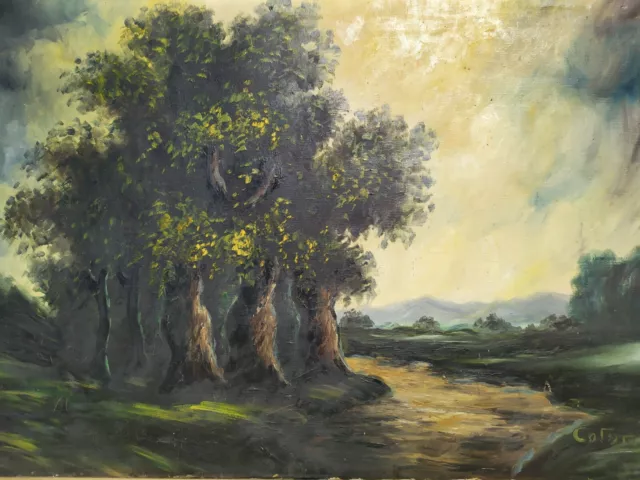 Tableau ancien Paysage Forêt Signé Huile sur toile