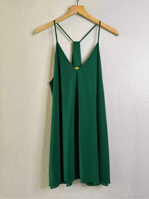 Alice + Olivia Fierra Slip Dress Womens Size L Green Silk Mini Y Back Tank Dress