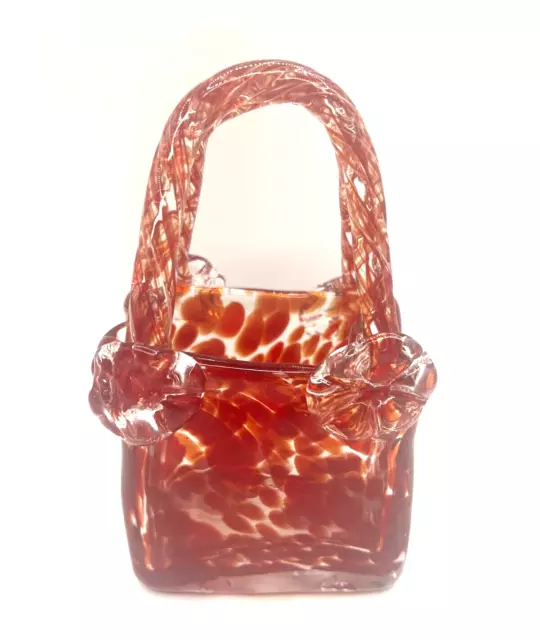 Murano Animal Print Red Glass Hand Blown Purse Handbag w/ 2 Handles