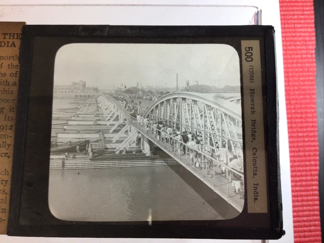 Glass Magic Lantern Slide Antique Photo Howrah Bridge Over Hooghly River
