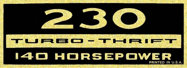 1963-70 Chevrolet; Valve Cover Decal; 230 Turbo-Thrift 140-HP ; Black and Gold