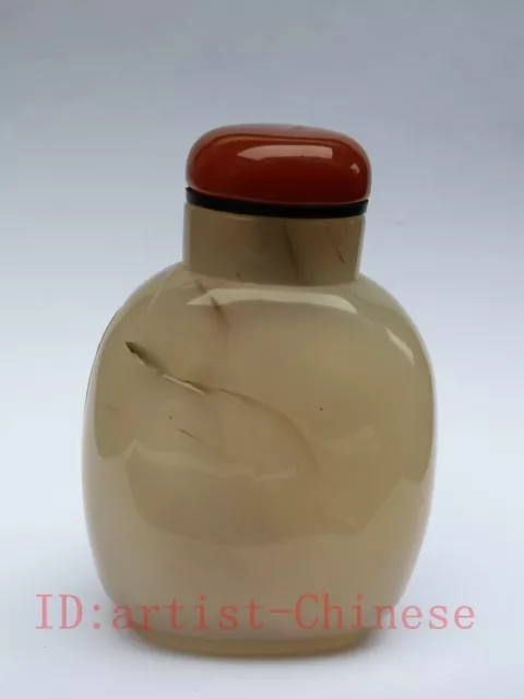 Collection Old Chinese Natural Agate Hand Carving Landscape Figure Snuff Bottle 3