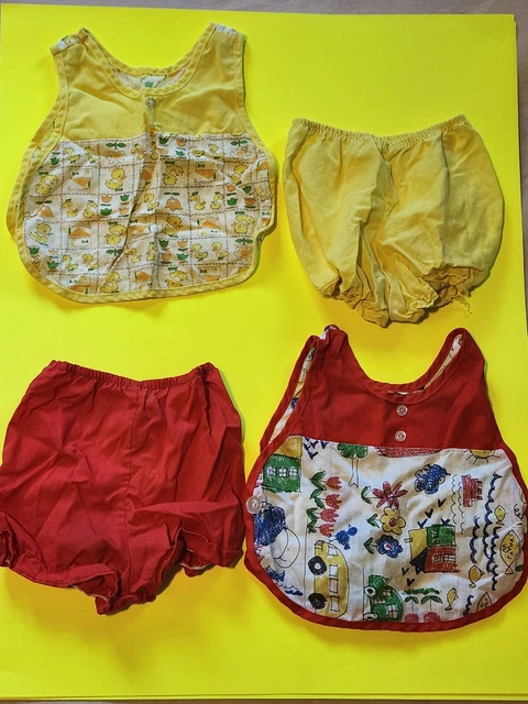 Vintage Baby 2 Piece Play Outfit - Shorts Tank Shirt - Lot Of 2
