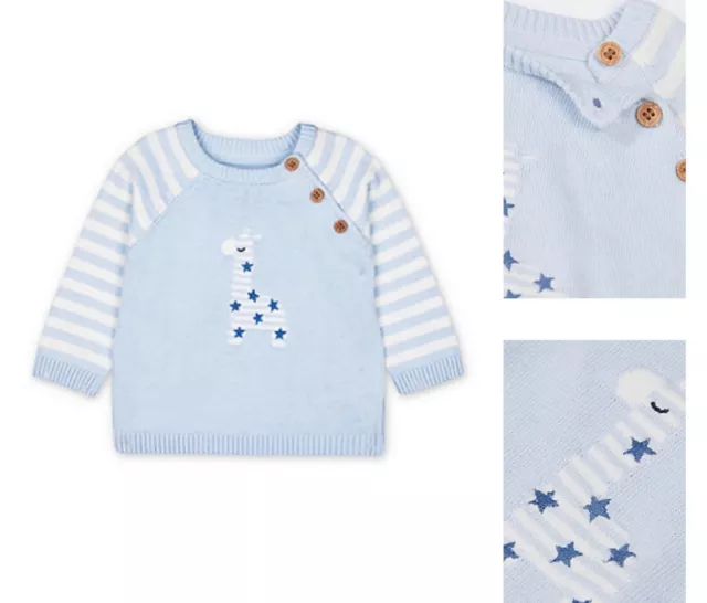 Baby Boys Knitted Jumper Blue Cute Giraffe MOTHERCARE Striped Sweater Top BNWT