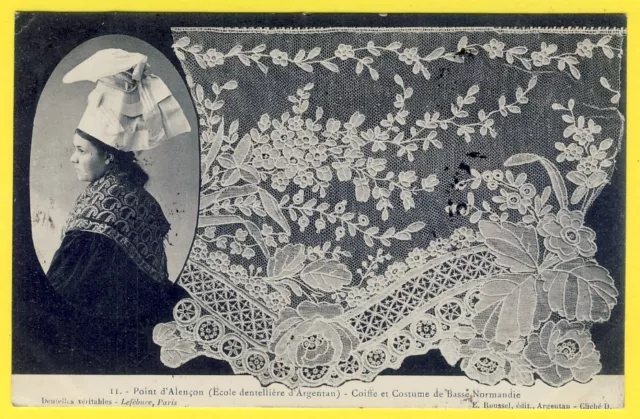 cpa LACEWORK POINT d'ALENÇON (Ecole Dentellière d'ARGENTAN) COIFFE et COSTUME