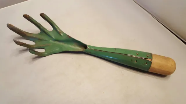 1930S ART DECO Green Hand Rake Claw Garden Tool 11.5 in Metal & Wood ...