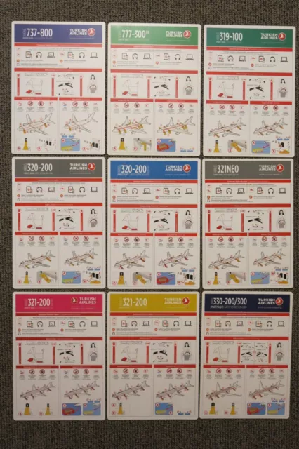 Turkish Airlines - 9 x Safety Cards ++ Mint/Mint ++ LAST / LAST SET!!!