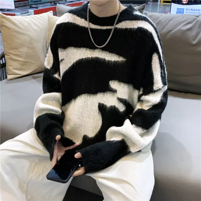 Vintage Unisex Knitted Sweater Mens Jumper Student Harajuku Pullover Warm