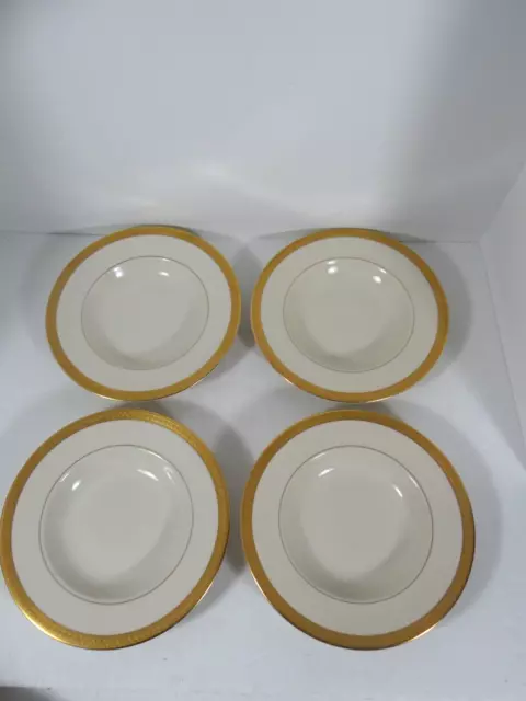 Syracuse Old Ivory Bracelet Rim Soup Bowls Set of 4 USA Gold Encrusted Band