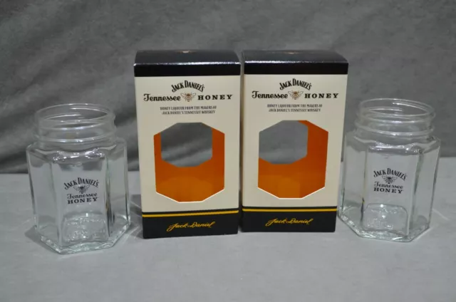 Pair Of (2) Jack Daniel's Glasses Tennesse Honey Mason Jar In Gift Box Christmas