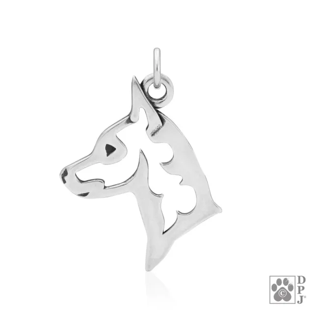 Miniature Pinscher Necklace, Head pendant - recycled .925 Sterling Silver