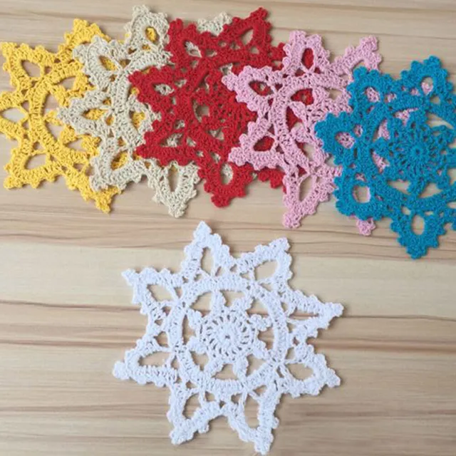 4Pcs 15cm Handmade Crochet Round Coasters Multi Colour Vintage Doily Snowflake