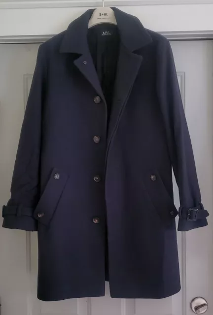 APC Rue Madame Paris Navy 100% Wool Midlength Coat