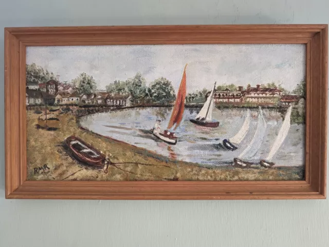 Fantastic Little Original Oil Painting Sailing Yachts Signed RMR Framed Stylish