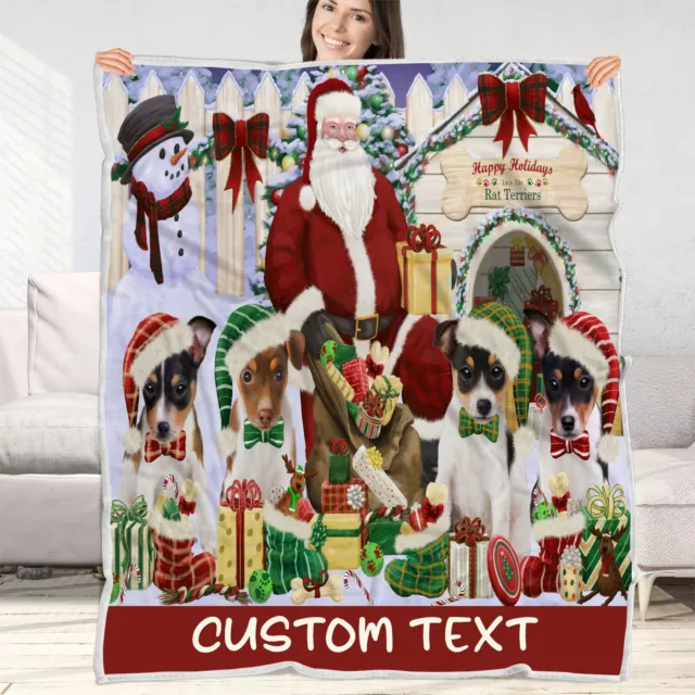 Rat Terrier Dog Blanket Personalized Throw Woven Fleece Sherpa Christmas NWT
