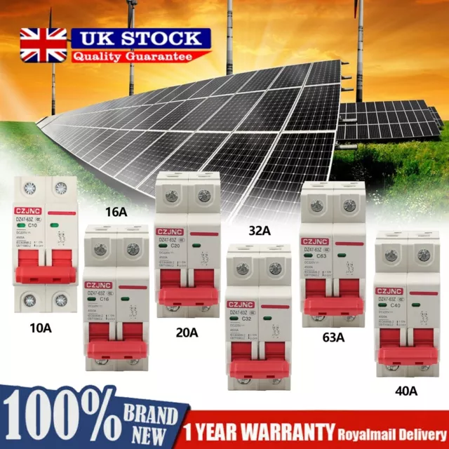 DC Circuit Breaker Solar Fuse MCB Double Pole 2P 6 10 16 20 25 32 40 50 63A 220V