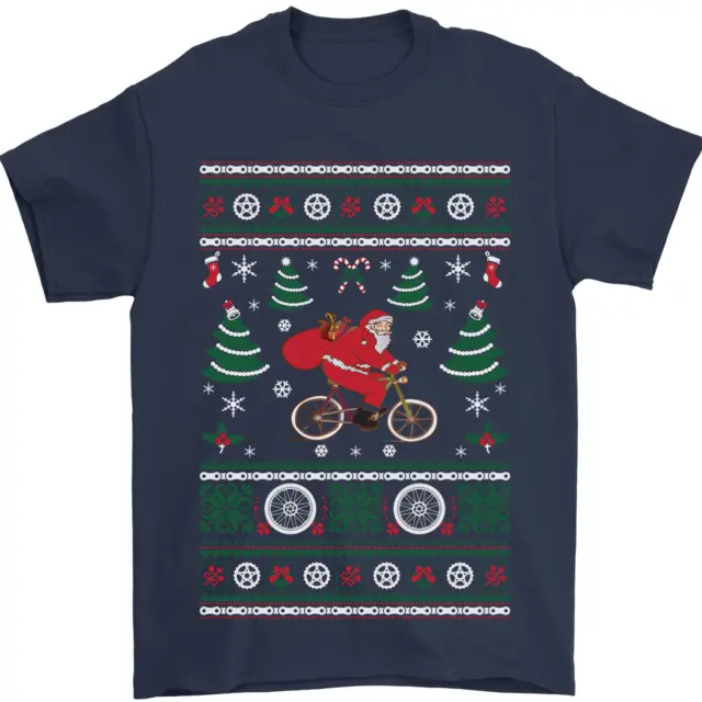 T-shirt ciclismo Babbo Natale ciclista da uomo 100% cotone