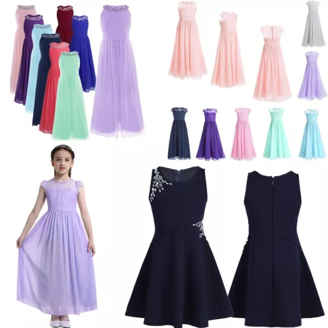 Kid Girls Chiffon Flower Dress Junior Party Wedding Bridesmaid Long Maxi Dresses