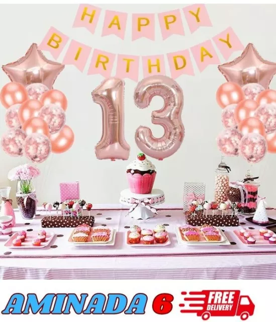 Elicola 13Th Birthday Decorations Rose Gold Official Teenager Balloons Banner wi