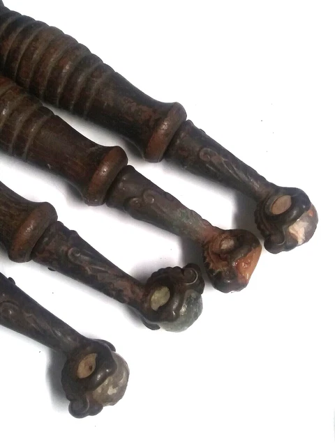 (4) Antique Victorian Parlor Table Wood Legs w/ Cast Iron Glass Ball Claw Feet