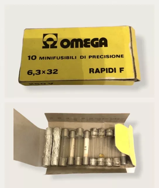 OMEGA Rapidi F -10 x Mini fusibles en verre de précision Vintage 6,3x32 250V.