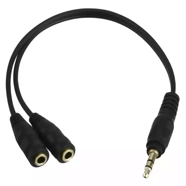 Cable Ladron de Mini Jack Macho a 2 Hembras Duplicador Canal Estereo Casco Negro