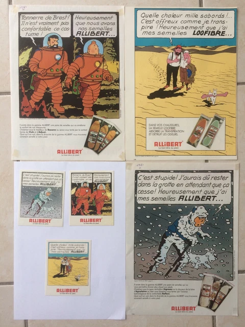 Tintin - kuifje - 3 autocollants + publicités semelles Allibert - 1981