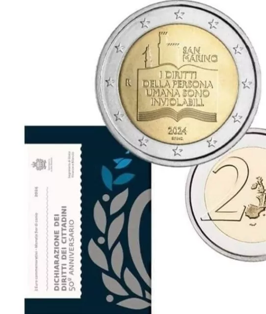 2 Euro San Marino 2024 50 Jahrestag Erklärung der Bürgerrechte im Folder VVK