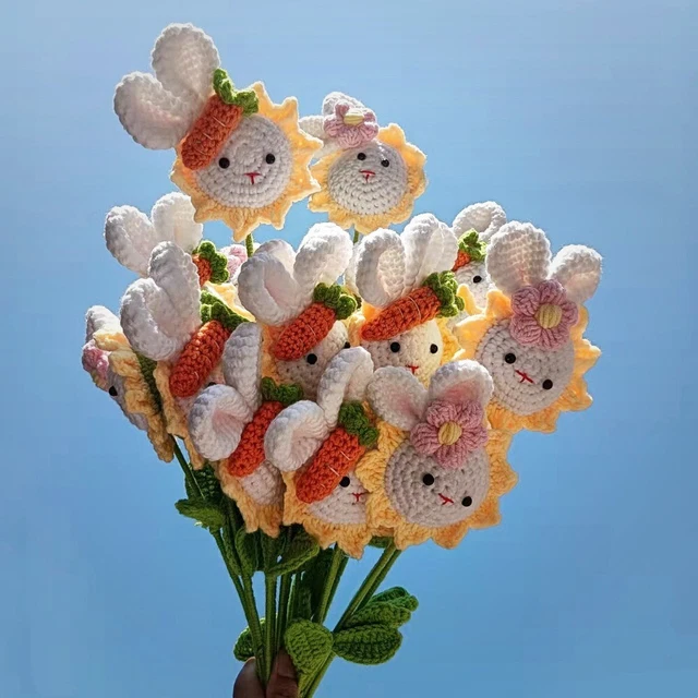 Bouquet Di Fiori All'Uncinetto Fatti A Mano - Mini Crisantemi In Vaso - Decorazione Per Scrivania E Ufficio - Regalo Originale