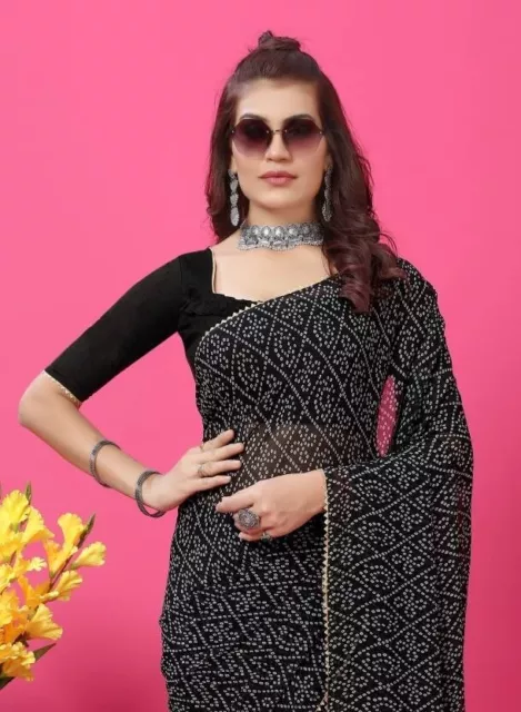 Bollywood Sari Camicetta Indiano Pakistano Morbido Orgenza Festa di Nozze Design 3