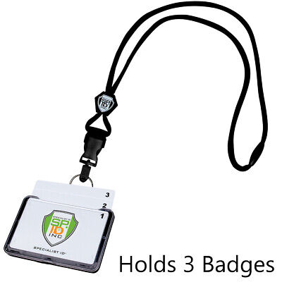 2 Pack - THREE Card ID Holder Horizontal - Breakaway Lanyard w/ Clip & Key Ring