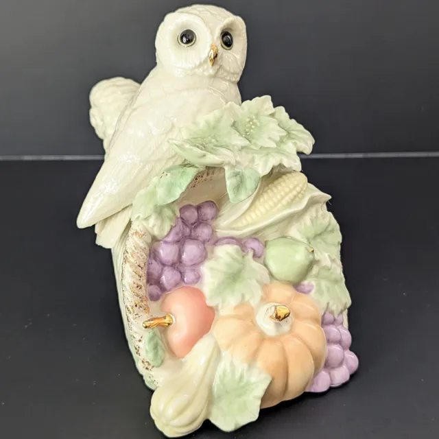 2006 Lenox Owl's Autumn Song Music Box Figurine Cornucopia