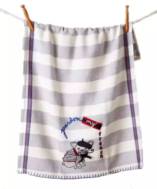 Anthropologie French Bulldog Dishtowel Embroidered Mom Wedding Shower Gift NWT
