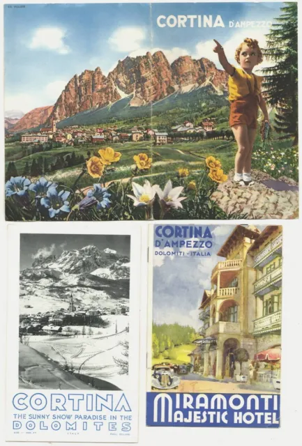 Cortina D’Ampezzo brochures (3) 1930s. Italy, Dolomites, Skiing. Miramonti Hotel