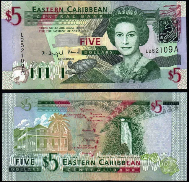 EAST CARIBBEAN STATES 5 DOLLARS (P42a) N. D. (2003) QEII SUFFIX A UNC