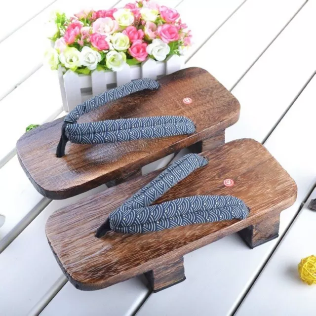 Mens Wooden Flip Flops Japanese Kimono Geta Clogs Thong Sandals Slippers